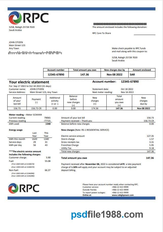 Saudi Arabia Rabigh Power Company Utility Bill